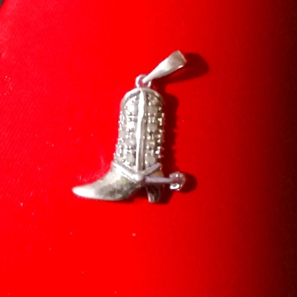 Sterling Silver with Cubic Zirconia Cowboy Western Boot Charm